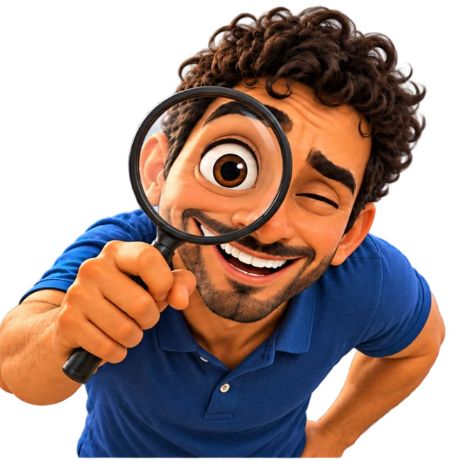 דמות מסתכלת דרך זכוכית מגדילה