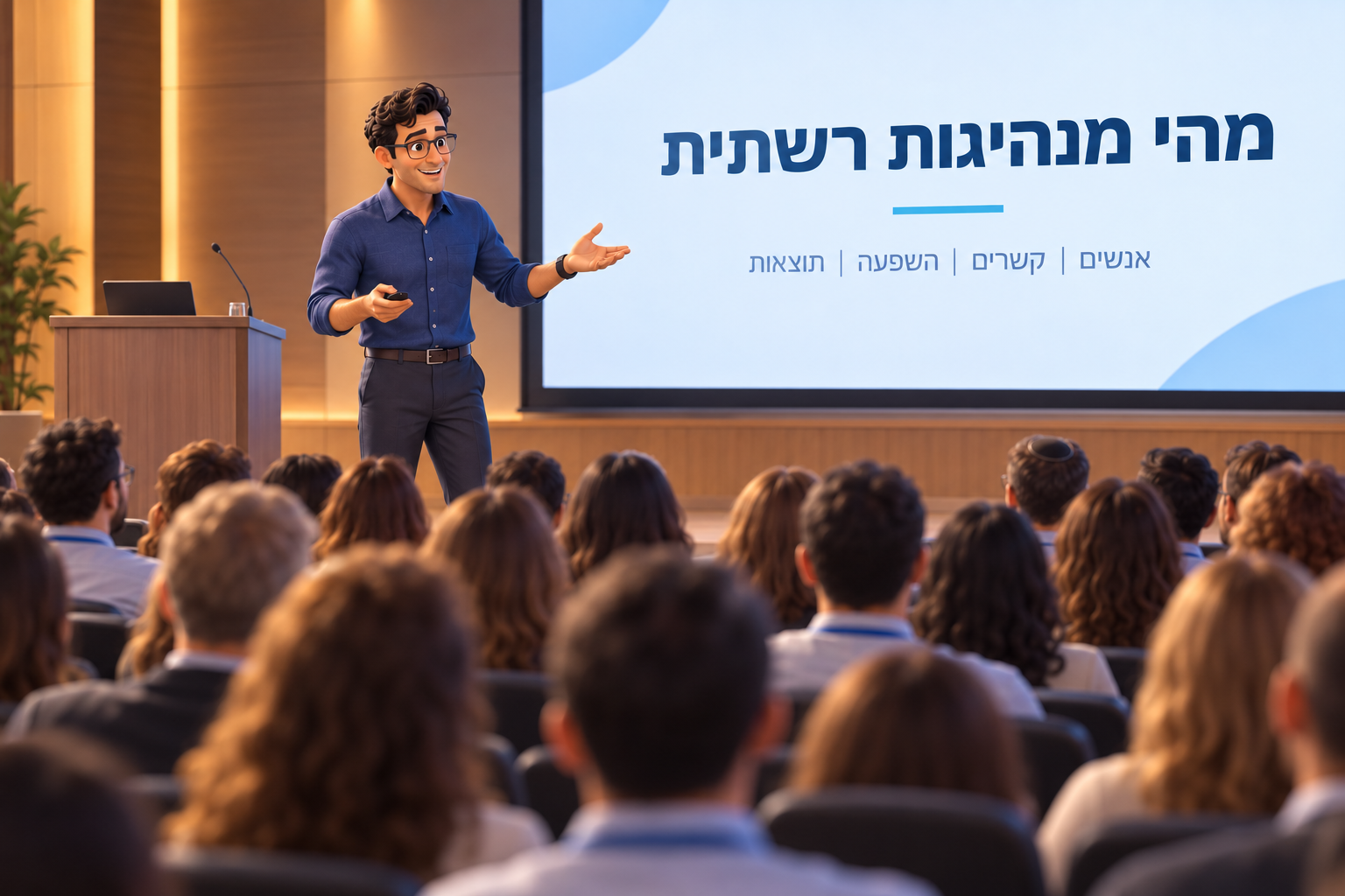 הרצאה לקהל על חשיבה רשתית